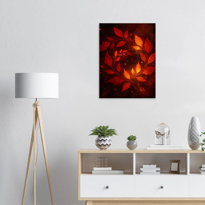 Crimson Leaves Galaxy – Tanz der Blätter im Sternenlicht - Simpls space print-Print Material