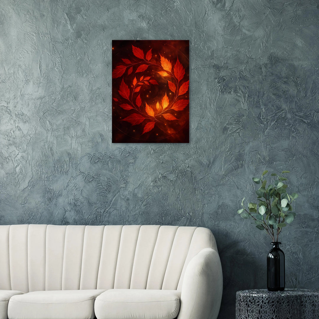 Crimson Leaves Galaxy – Tanz der Blätter im Sternenlicht - Simpls space print-Print Material