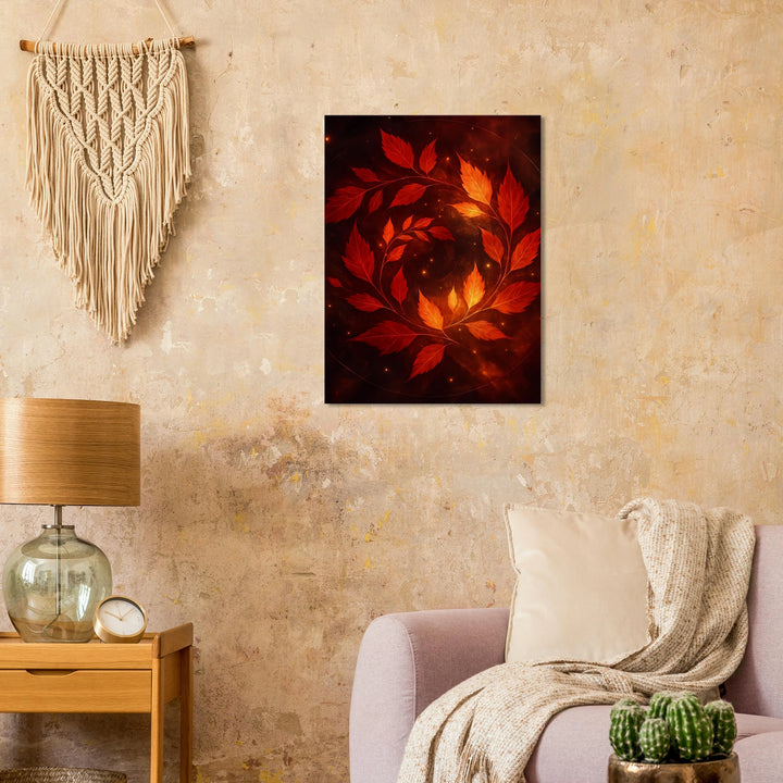 Crimson Leaves Galaxy – Tanz der Blätter im Sternenlicht - Simpls space print-Print Material