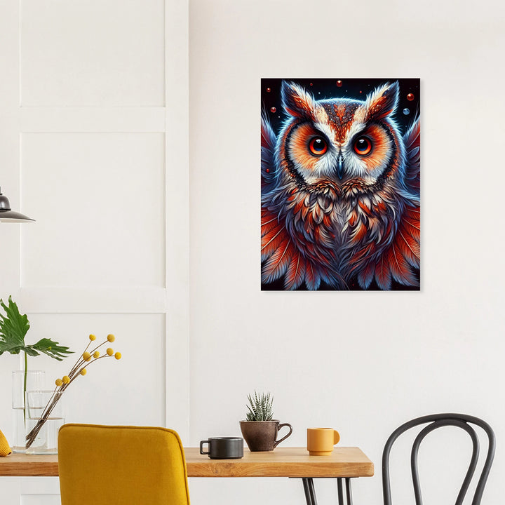 Die Eule – Hüterin des Feuers in der Nacht - Simpls space print-Print Material