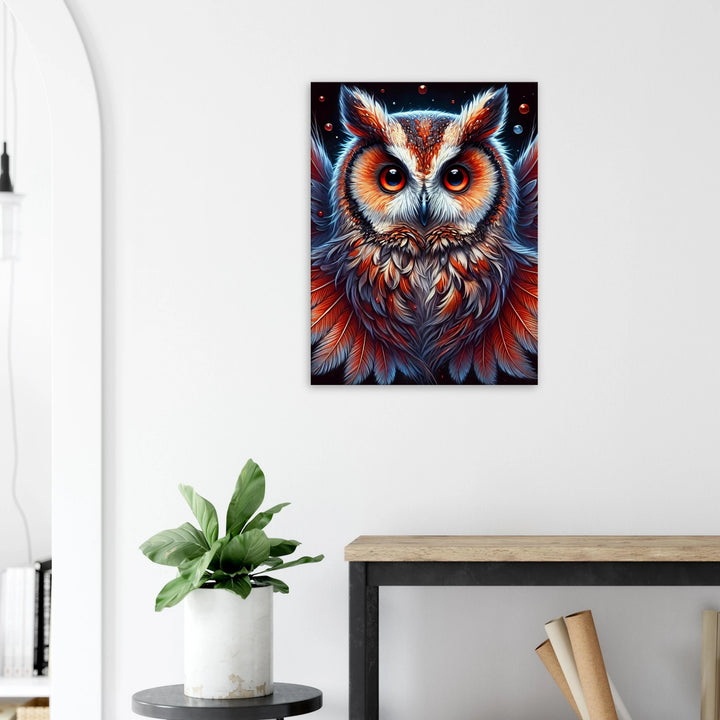 Die Eule – Hüterin des Feuers in der Nacht - Simpls space print-Print Material