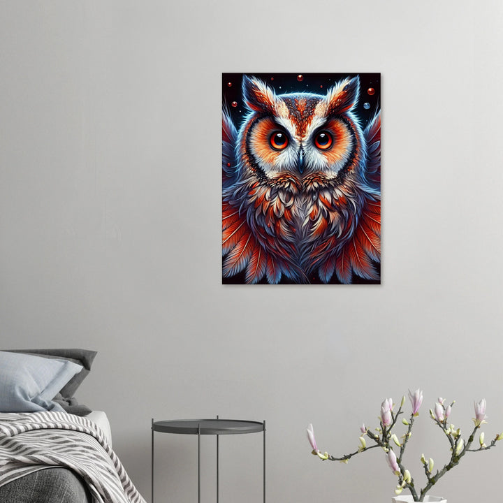 Die Eule – Hüterin des Feuers in der Nacht - Simpls space print-Print Material