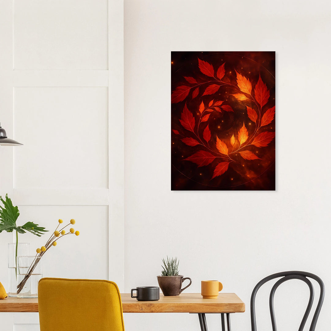 Crimson Leaves Galaxy – Tanz der Blätter im Sternenlicht - Simpls space print-Print Material
