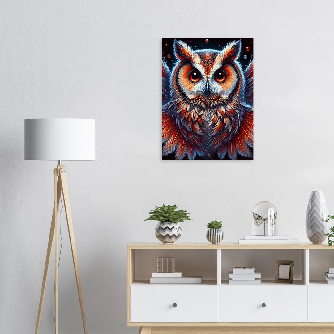 Die Eule – Hüterin des Feuers in der Nacht - Simpls space print-Print Material