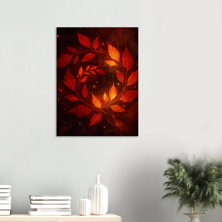 Crimson Leaves Galaxy – Tanz der Blätter im Sternenlicht - Simpls space print-Print Material